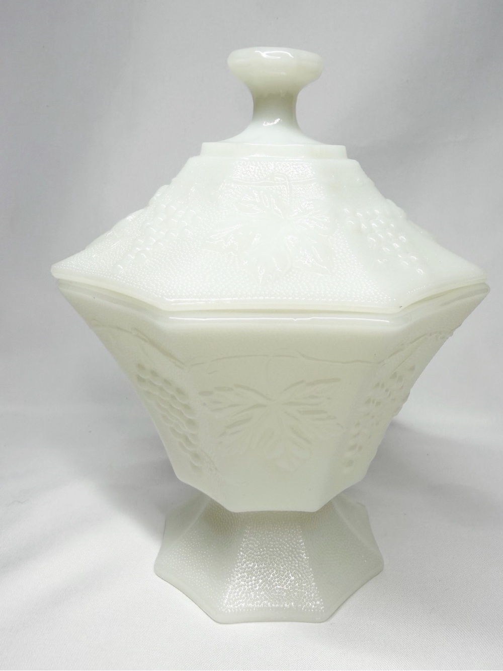 Vintage Floral Grape Milk Glass Pedestal Candy Dish